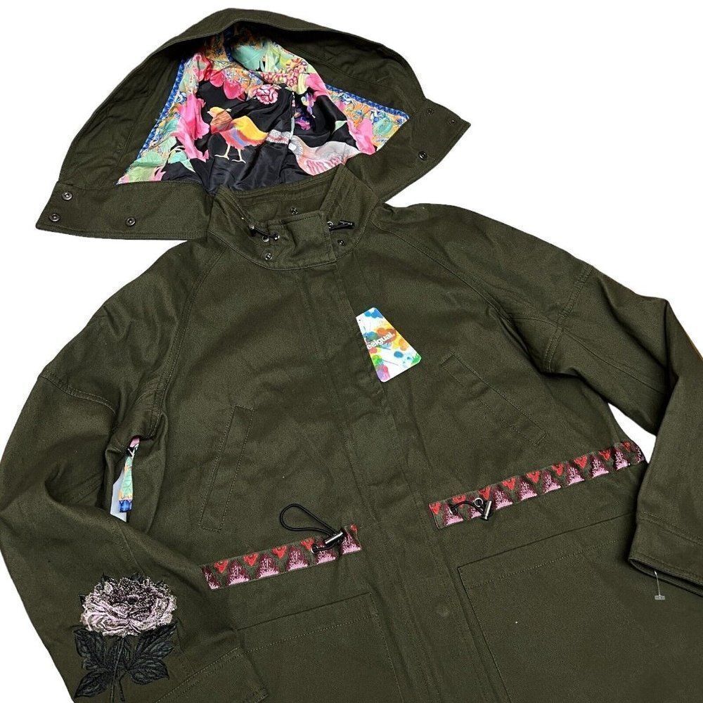 Desigual Jacket WMNS 6 Green‎ Victorian Gothic Hooded Manila Parka Floral Artsy - Picture 13 of 16